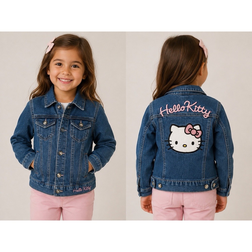Hello Kitty Denim Jacket Girls Size 6 Sanrio Embroidered Patches Bling Buttons